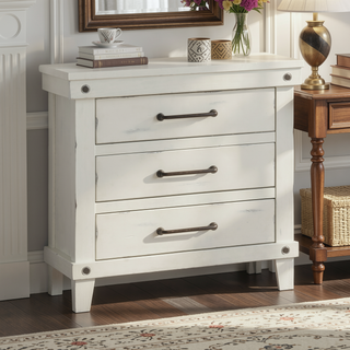 Sunvega 3 Drawer Nightstand with Birch Veneers and Burnished Brass Hardware