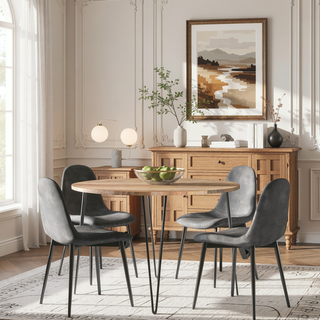 Sunvega Handcrafted Natural Mango Wood Round Dining Table with Hairpin Legs