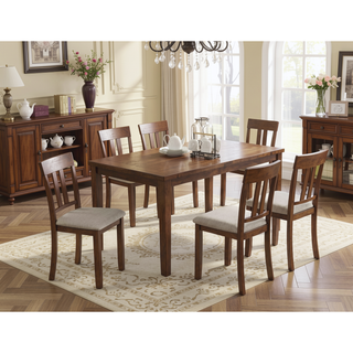 Sunvega 7-Piece Walnut and Beige Transitional Dining Set with Padded Cushions