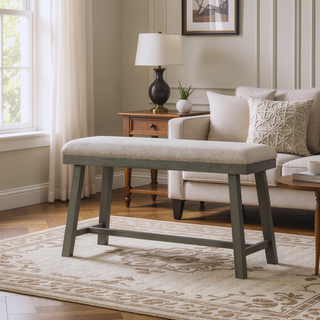 Sunvega Light Gray Finish Industrial Design Wood Frame Counter Height Bench
