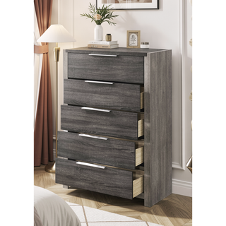 Sunvega 5 Drawer Chest in Jehoram Gray Finish with Wood Center Glide Drawers