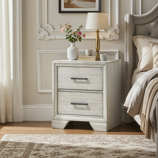 Sunvega Jeni Modern Nightstand with Two Drawers and Chrome Handles