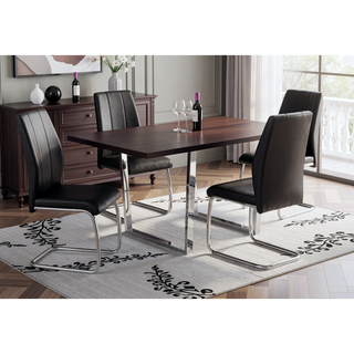 Sunvega Modern Dining Table with Brown Laminate Top and Chrome Metal Legs