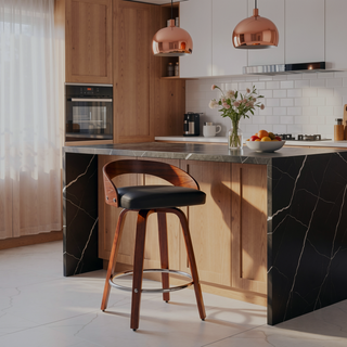 Sunvega Mid-Century Modern Swivel Bar Stools with Soft Cushion Seat and Walnut Finish