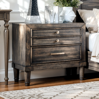 Sunvega Transitional Gray Solid Wood Nightstand with Hidden Drawer and Nickel Knob