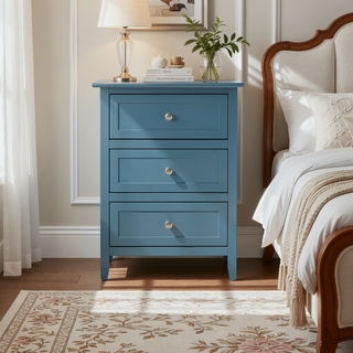 Sunvega Transitional Oak Nightstand With Three Drawers For Bedroom
