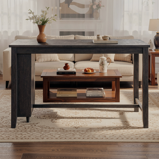 Sunvega Antique White and Rosy Brown Wooden Counter Height Table with Built-in Shelves