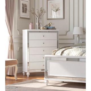 Sunvega Modern White Dresser with 9 Crystal Knob Drawers and Faux Alligator Fronts