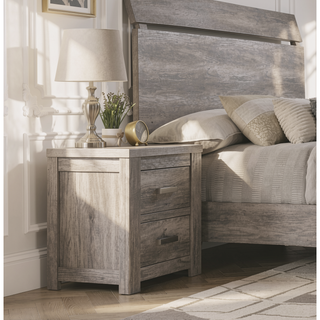 Sunvega Weathered Gray Contemporary Wood Nightstand with Two Spacious Dovetail Drawers