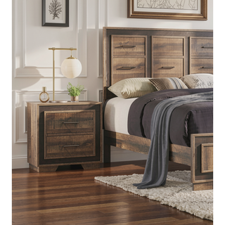 Sunvega Rustic Style Two-Tone Finish Embossed Faux-Wood Nightstand with Two Drawers