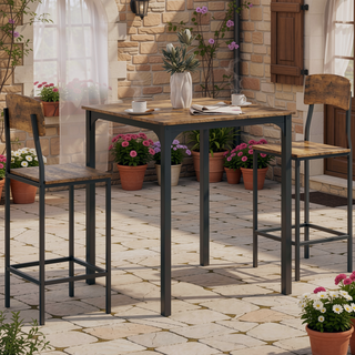 Sunvega Industrial 3-Piece Pub Table and Chairs Set with Stools for Small Spaces