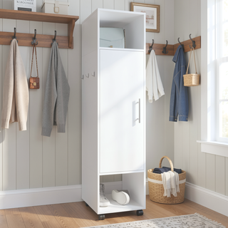 Sunvega White Modern Armoire with Full-Length Mirror and Three Shelves