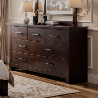 Sunvega Mahogany Finish Dresser with Seven Spacious Drawers and Felt-Lined Top