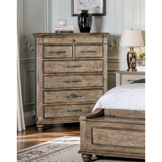 Sunvega Transitional Aged Oak Solid Wood 7-Drawer Chest with Bun Feet