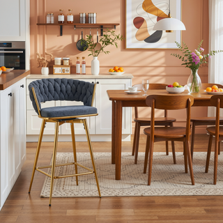 Sunvega 360 Swivel Bar Stools with Cotton Linen Cushions and Electroplated Metal Frame