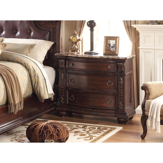 Sunvega Traditional Style End Table with Marble Top and Three Drawers