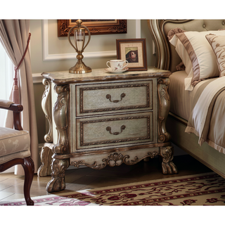 Sunvega Dresden Gold Patina & Bone Finish Two Drawer Wood Nightstand