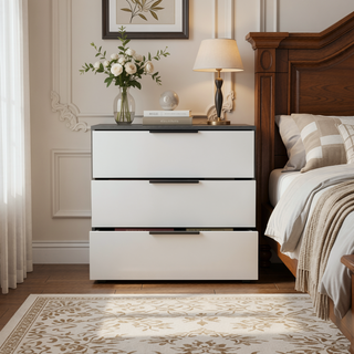 Sunvega Modern 3 Drawer Dresser with Spacious Top Surface in Smokey Oak