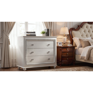Sunvega Champagne Finish Nightstand with Crystal Accents and Felt-Lined Drawers
