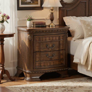 Sunvega Dark Brown Finish Traditional Nightstand with 2 Dovetail Drawers and Cedar Veneer