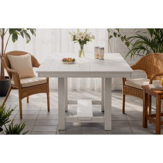 Sunvega Rustic White Oak Dining Table with Extendable Leaf Block Trestle Base