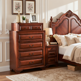 Sunvega Cappuccino Nightstand with Curved Drawer Fronts and Real Wood Veneers