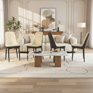 Sunvega Modern PU Leather Dining Chairs with Thick Soft Cushions and Black Metal Legs
