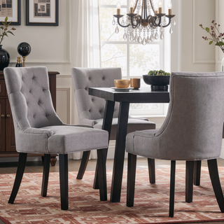 Sunvega Contemporary Upholstered Dining Chairs with Tufted Diamond Stitch and Wood Legs