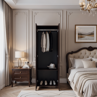 Sunvega 2-Door Black Armoire with Hanging Rod and Storage Shelf for Bedroom
