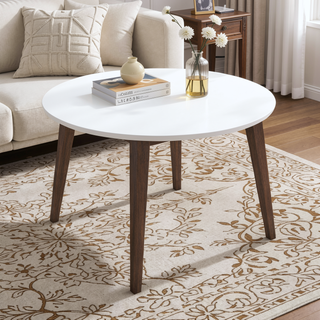 Sunvega Minimalist Mid Century Modern White Top Dining Table with Solid Wood Legs