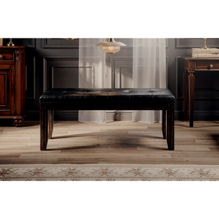 Sunvega Tufted Black PU Upholstered Wood Bench with Espresso Finish