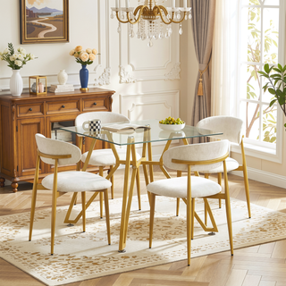 Sunvega Modern Glass Dining Table with Metal Legs for Kitchen Living Room Office
