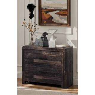 Sunvega Dark Cherry Finish Pine Wood Nightstand with Two Spacious Drawers
