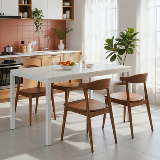 Sunvega Contemporary Chrome Dining Table with Elegant Marble Top
