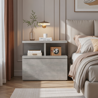 Sunvega Wall Mounted Floating Nightstand with Drawer and Shelf in Concrete Gray