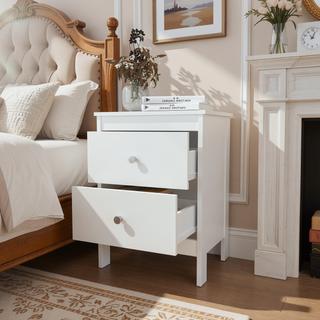 Sunvega Compact White Nightstand with 2 Drawers and Scratch-Resistant Surface