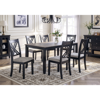 Sunvega Brown Espresso Finish Transitional 7-Pc Dining Set with Lattice Chairs