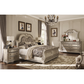 Sunvega Silver Finish European Design Nightstand with Genuine Marble Top