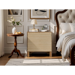 Sunvega White Laminate Wood Grain Nightstand with Silver Trim and Drawer