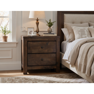Sunvega Modern Rustic Ash Brown Nightstand with Two Drawers and Safety Hardware