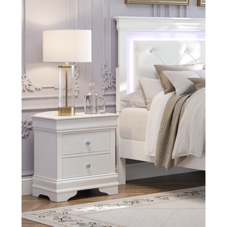 Sunvega White Finish Wooden Nightstand with Faux Alligator Embossed Drawer Fronts