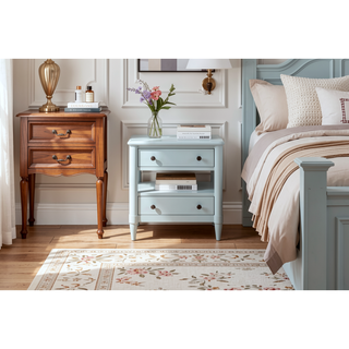 Sunvega Ocean Colored Finish Nightstand with 2 Storage Drawers and Custom Hardware