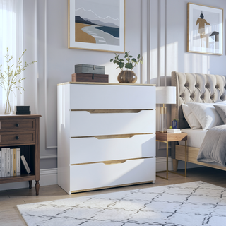 Sunvega Superior Top Four Spacious Drawers Dresser in Black Wengue Light Oak Finish