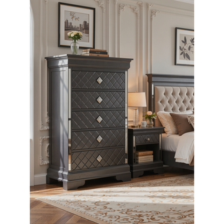 Sunvega Sophisticated Silver Champagne Transitional Nightstand with Two Drawers for Storage
