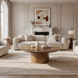 Sunvega Asian Hardwood Dining Table with Walnut Finish and Round Convex Top