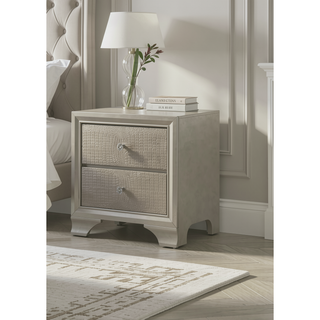 Sunvega Modern Glam Two Drawer Nightstand with Embossed Crocodile Pattern and Champagne Finish