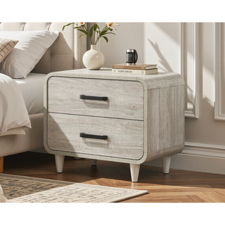 Sunvega Contemporary Antique White Nightstand with Two Drawers and Rounded Edges