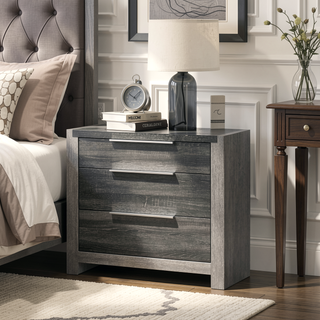 Sunvega Contemporary Gray Finish Wooden 3-Drawers Nightstand Bedside Table