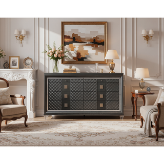 Sunvega Sawyer Metallic Gray Finish Dresser with Eight Spacious Drawers and Jewelry Storage