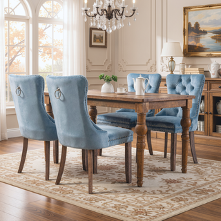 Sunvega High Back Velvet Dining Chairs with Tufted Upholstery and Nailhead Trim
